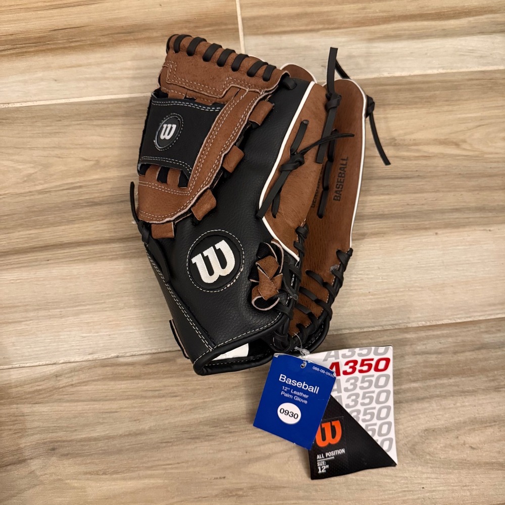 Wilson A350 12 Inch Baseball Glove Black Brown Leather Palm WTA0350TR12 NEW